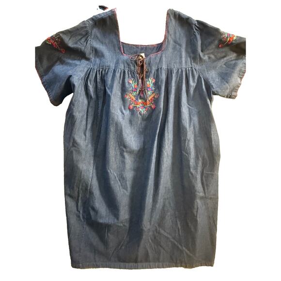 Capistrano Denim Embroidered 5X Patio Lounge Lace-up Dress Pockets Casual - Picture 8 of 10